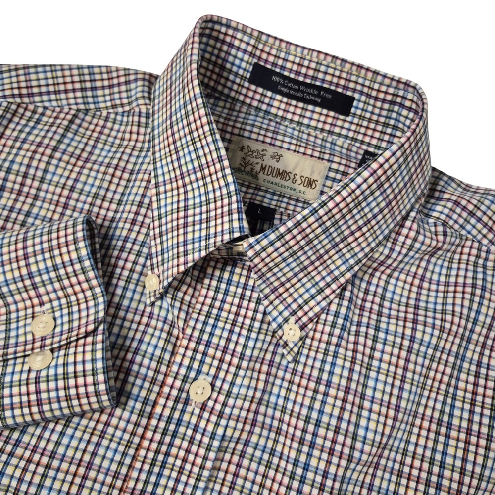 M. Dumas & Sons Button Down Shirt Mens‎ Large Plaid Cotton Wrinkle Free Palmetto